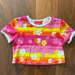 Vintage Ragscalls hibiscus Colorful Floral Kids crop tshirt sz 4